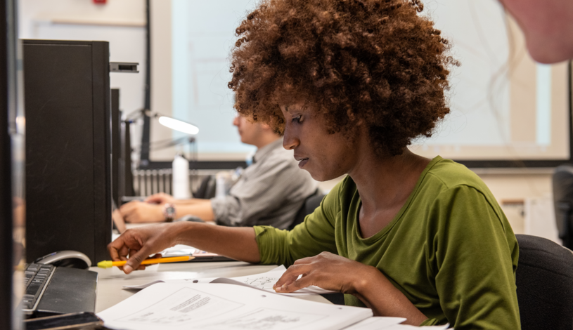 Student on computer science class
