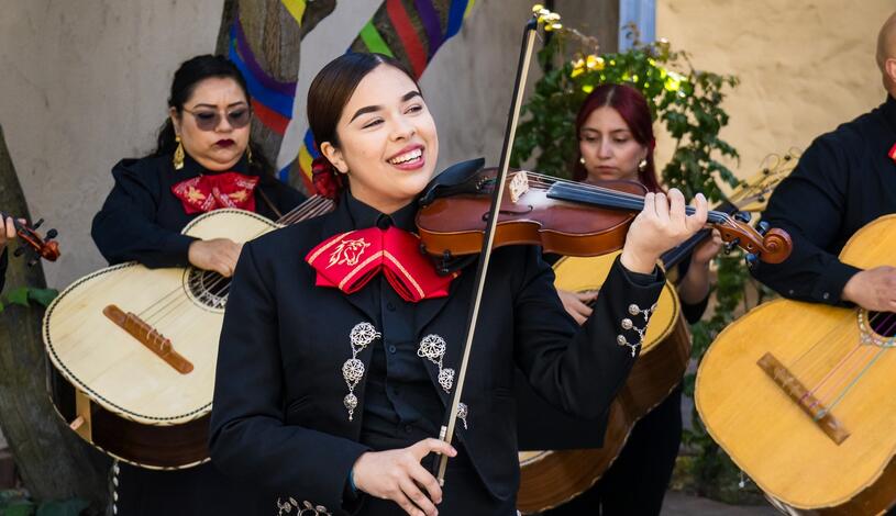 A Delta College student plays in a mariachi band