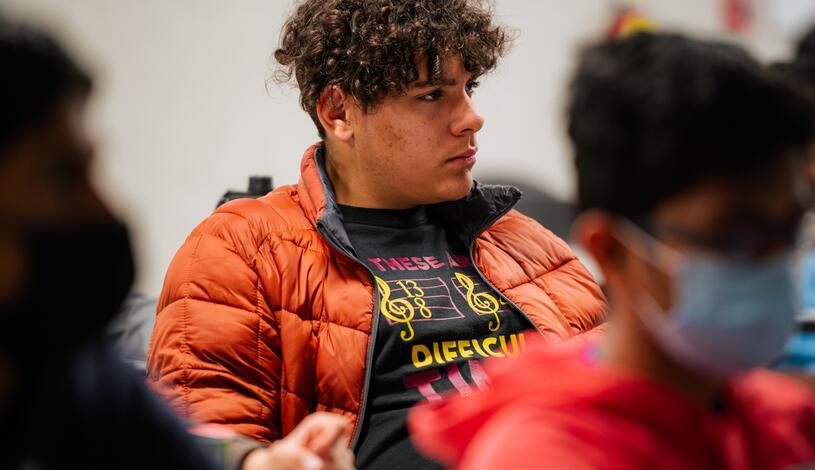 An Early College Pathway student sits in class at the Mountain House campus
