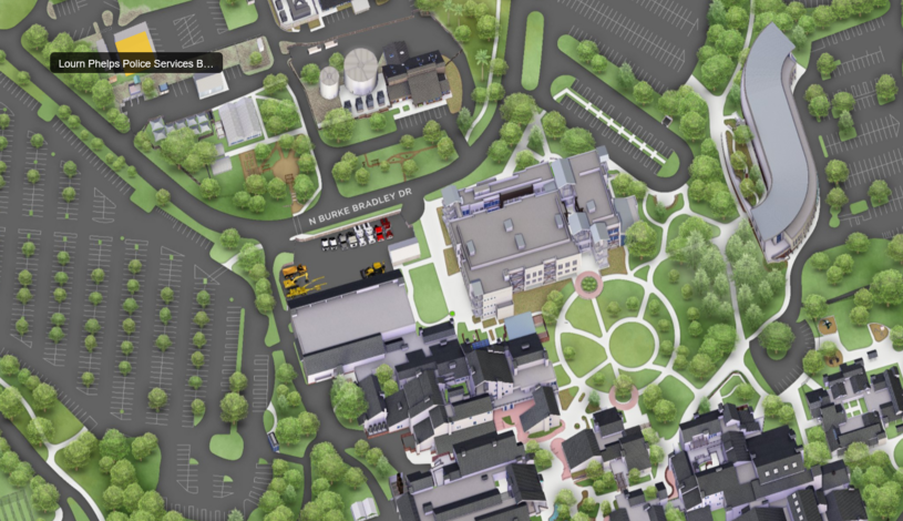 Map showing location of the Lourn Phelps Police Services Building on the Stockton campus