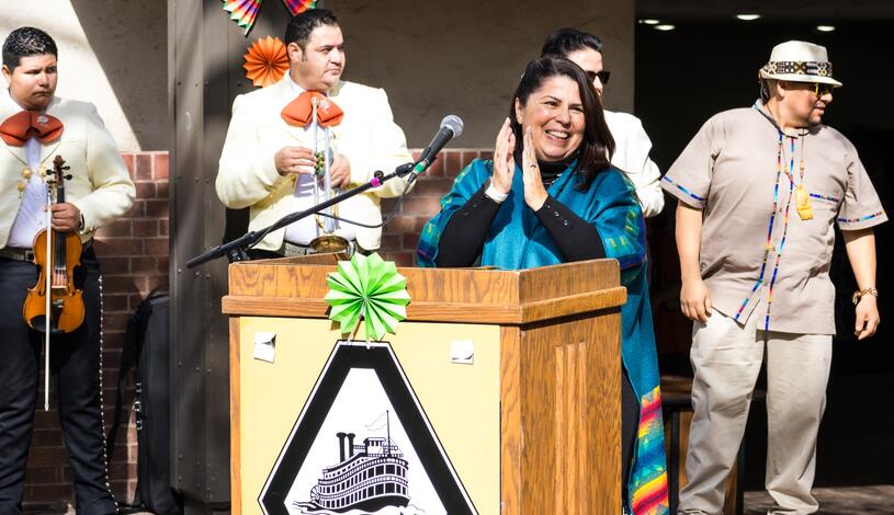 Photo of Superintendent/President Dr. Lisa Aguilera Lawrenson dedicating the forums