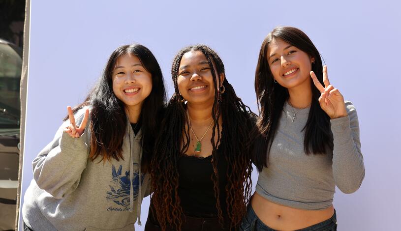 Group of students at Delta College Mustang Week smiling