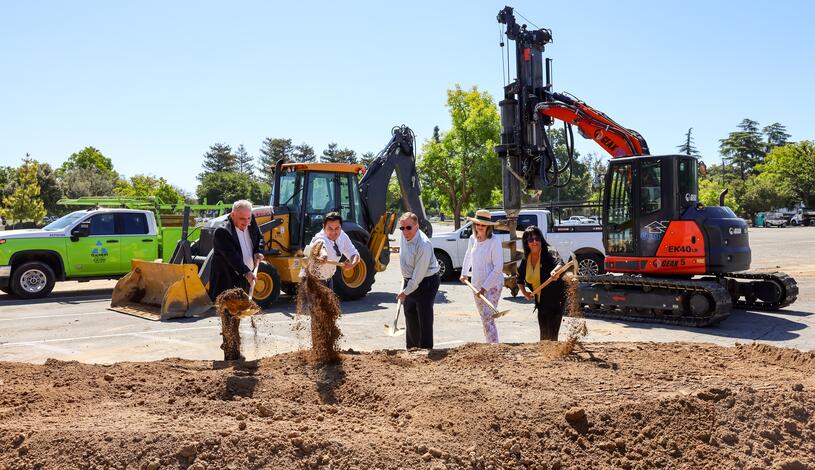 Photo of Delta College trustees turning earth on the Energy Efficiency Project