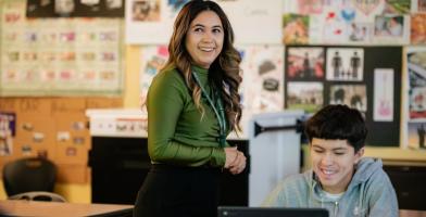 Professor Lulu Sanchez teaches a class at her alma mater, Franklin High School