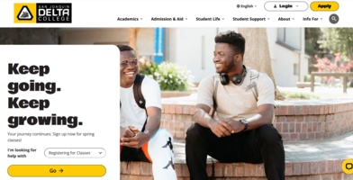 Screenshot of the new Delta College website