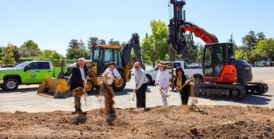 Photo of Delta College trustees turning earth on the Energy Efficiency Project