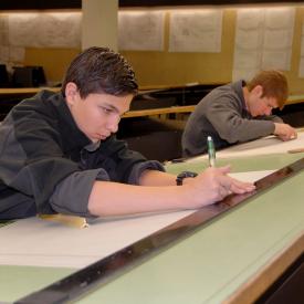 Students work in architecture drafting class