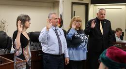 Photo of Delta College trustees being sworn in
