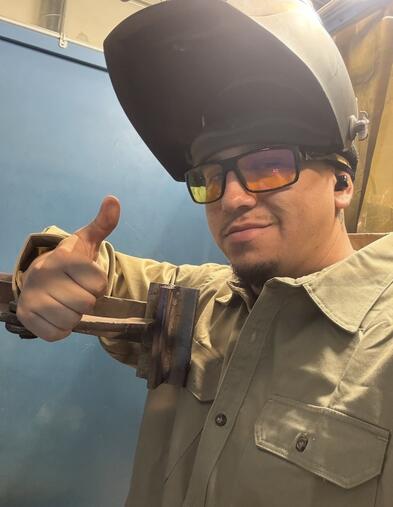 Welding student, Enrique Delgado