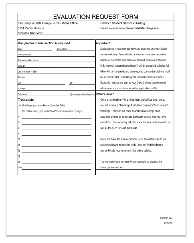 VRC Admission Evaluation Form