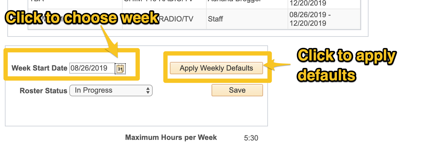 click the Calendar icon to select the date of the start of the week you wish to record hours for